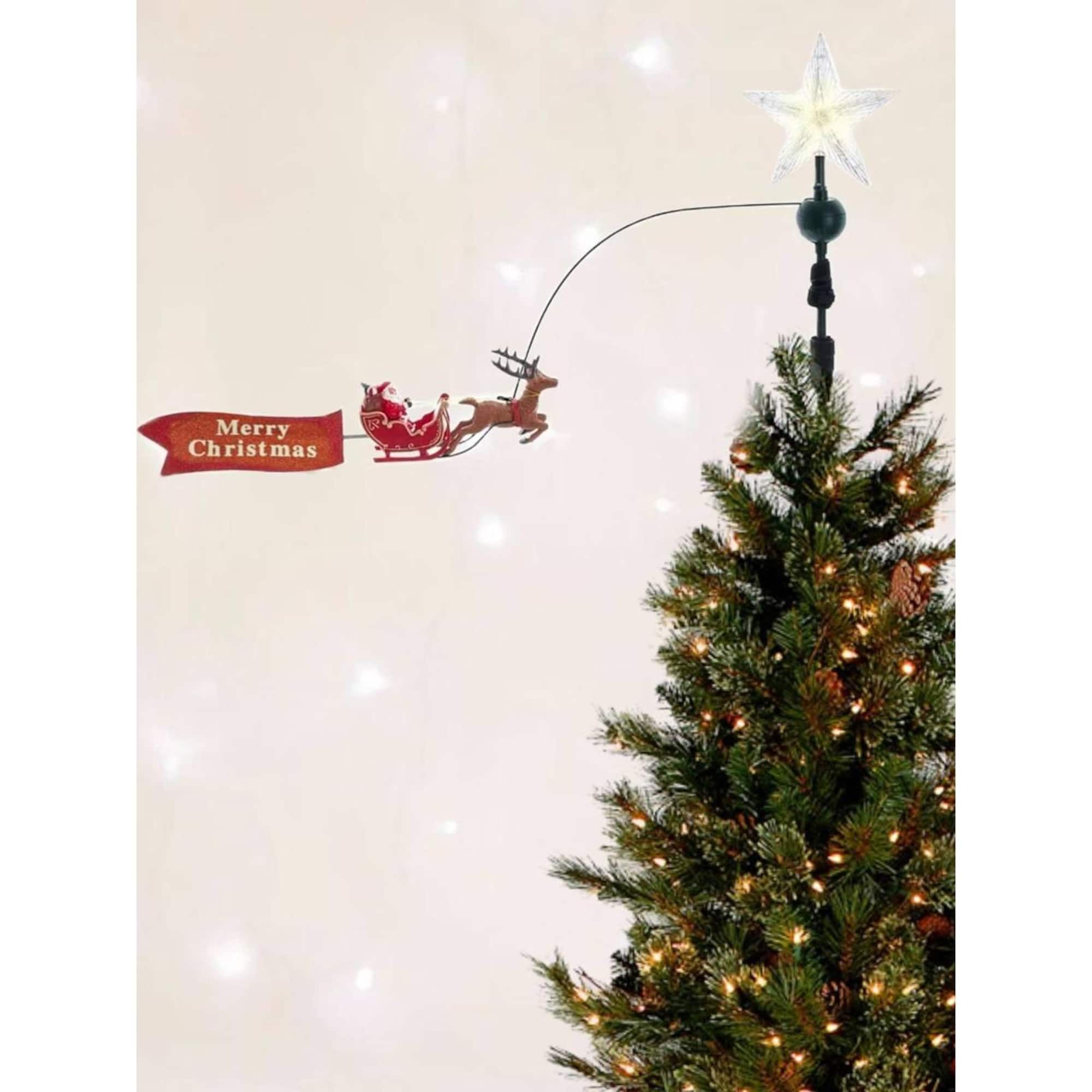 Santa on Sleigh Tree Topper with Christmas Star Decoration Kit